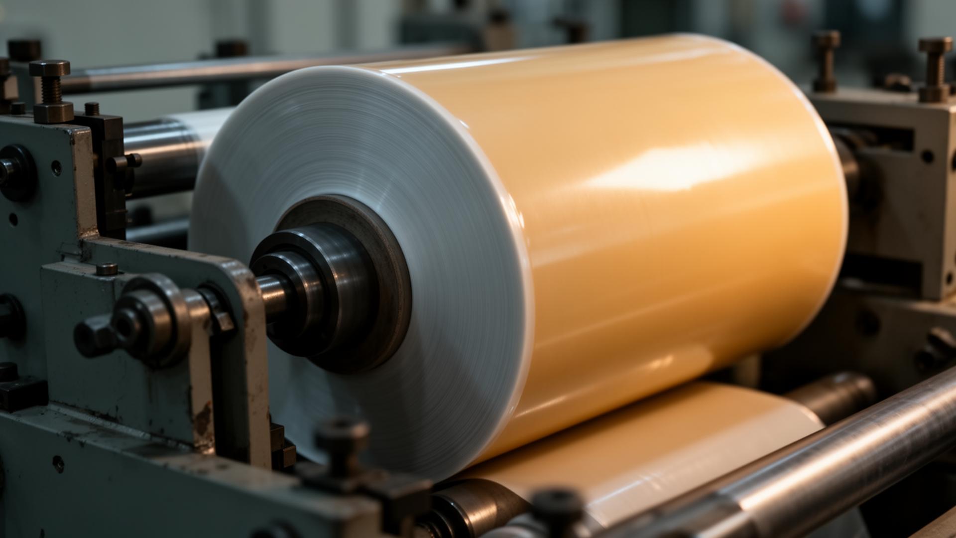 Roll stock film alongside finished stand-up pouches
